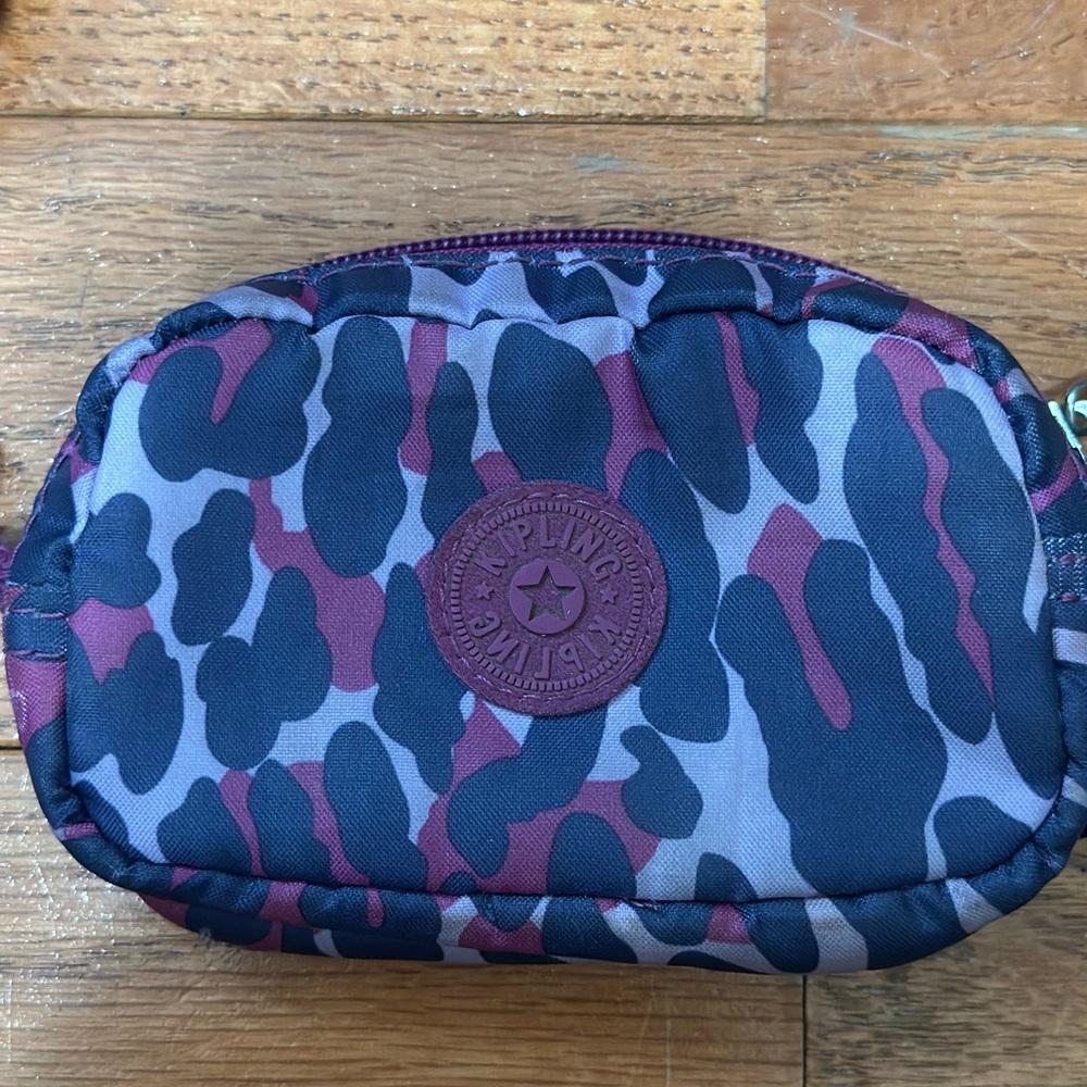 Kipling Black and Purple Crossbody Or Wristlet Bag with Camouflage Design